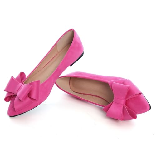 Image of SAILING LU Womens Bowknot Ballet Flats Pointy Toe Suede | Casual Flat Shoes, Dressy Wear to Work, Moccasins, Slip-Ons