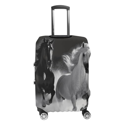 Black And White Horses Running Printed Luggage Cover Protector, Fits 18-32 Inch Luggage4