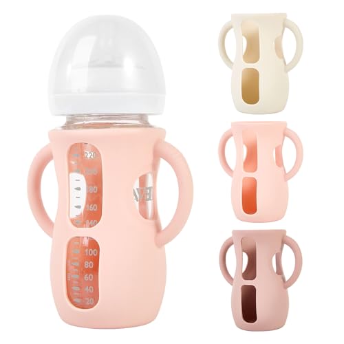 MINMUNJIU 3 Pack Silicone Sleeves for Philips Avent Natural Glass Baby Bottles, Anti Breakage Bottle Holder with Handle for Baby Girls, Compatible with Philips Avent Glass Natural Baby Bottle, 8oz