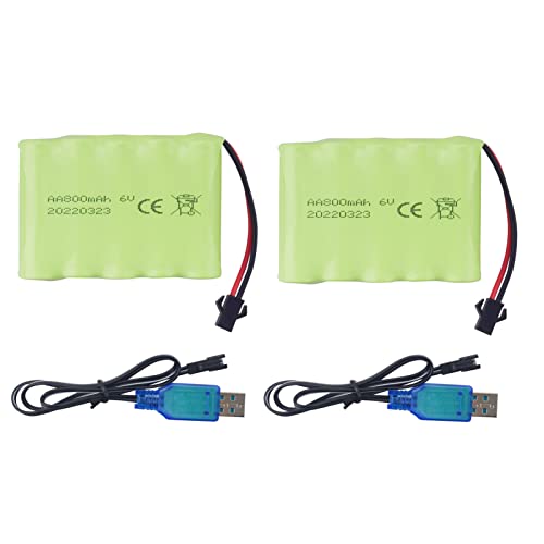 Fytoo 2Pcs Aa 6.0V 800Mah Rechargeable Rc Toy Car Battery Sm2P Plug Rc Truck Stunt Car Excavator Toy Car Battery And Accessories 2Pcs Usb Charging Cable #TOP12