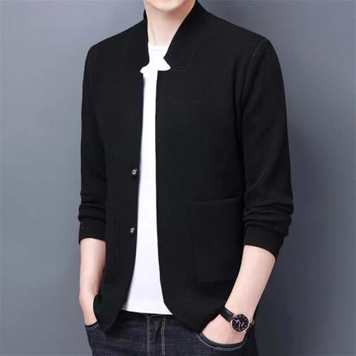 Men Button Front Cardigan Sweater Knitwear Long Sleeve Stand Up Collar Business Pullover3