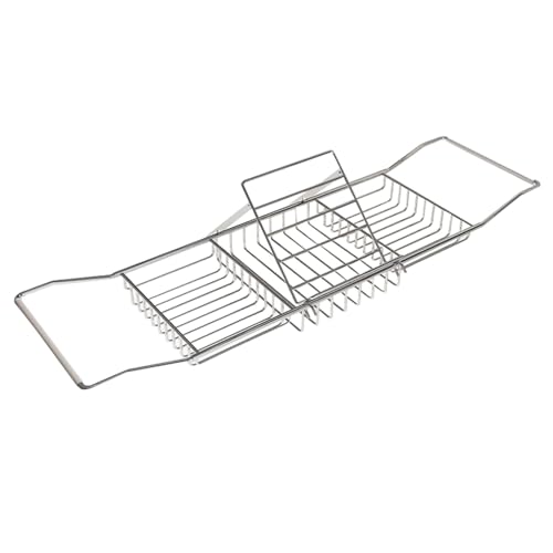Plateau de bain extensible en inox argent avec support baignoire reglable - 2