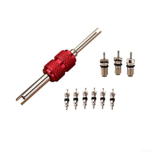 Kit de reparación de núcleo de válvula de aire acondicionado automotriz de 9 piezas con 6 núcleos pequeños + 3 grandes de cobre y latón y 1 herramienta de extracción para sistemas R134a