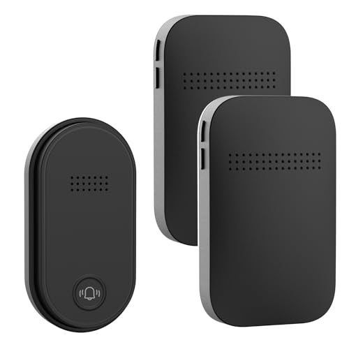 ワイヤレスチャイム 自動発電 玄関チャイム 電池不要 防水防塵 工事不要 38曲 4段階音量調節 100db 光でお知らせ メモリー機能 ドアベル 介護/飲食店/玄関 150M範囲 二階も聞こえる 来客対応(黒 1送信機+2受信機)AOYIKO