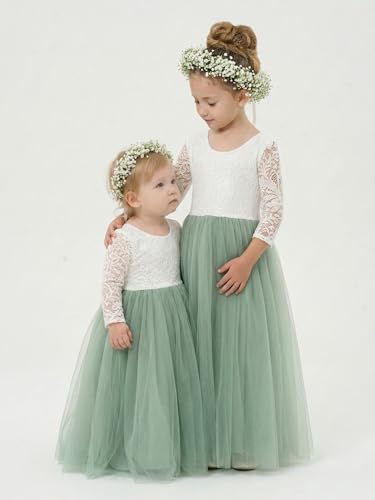 Image of 2Bunnies Girl Peony Lace Back A-Line Straight Tutu Tulle Party Flower Girl Dress