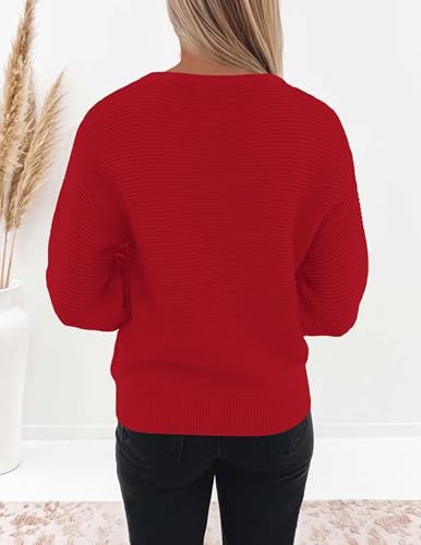 Image of ZESICA Women's Crew Neck Long Lantern Sleeve Fall 2026 Casual Loose Ribbed Knit Solid Soft Pullover Sweater Tops