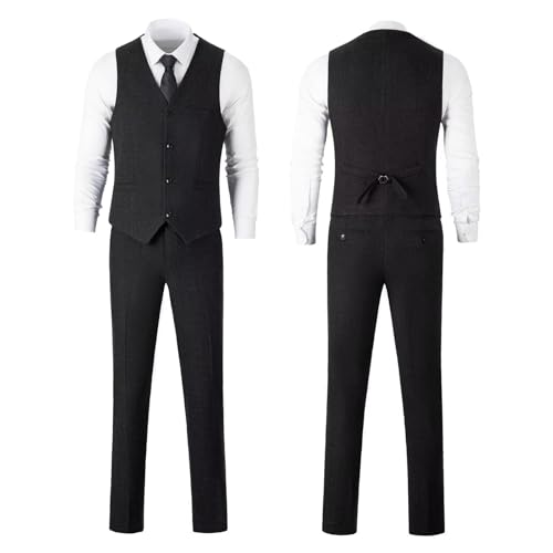 Image of Retro 3 Piece Suit Tweed Herringbone Men's Suits Slim Fit Jacket Vest Pant