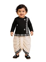 Pspeaches Boys Silk Full Sleeves Round Neck Embroidered Kurta and Dhoti Pant 2 Piece Set|Ethnic Wear For Cute Baby Boys|Traditional & Festive Outfit