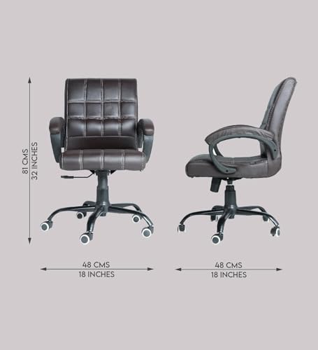 Image of NEWTURN Funk Leatherette Executive Chair: Brown, Medium Back, Ergonomic, Adjustable Height /Tilt, Heavy Duty Metal Base, Home & Office with 2 Yrs Parts Replc. Warranty