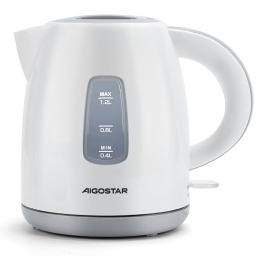 Aigostar Juliet X - Hervidor Agua Electrico Pequeño 1,2 Litro, 2200W, Ebullición rápida de Hervidor Eléctrico, Indicador de Doble Nivel de Agua, Filtro Antical Desmontable, Base 360°, Libre de Bpa
