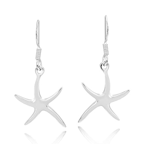 AeraVida Minimalist Nautical Starfish 925 Sterling Silver Dangle Earrings