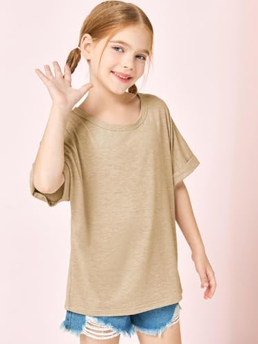 Image of Haloumoning Girls Oversized T-Shirts Short Sleeve Crewneck Summer Casual Loose Tops Tees