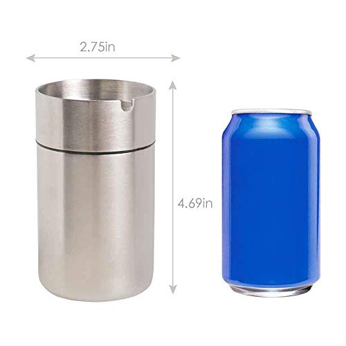 Jocha Car Ashtray With Lid Smell Proof Stainless Steel Portable Smokeless Detachable Windproof Self Extinguishing Butt Bucket Ash Tray For Most Car Cup Holder For Outdoor Travel Home Office (Silver) #TOP2