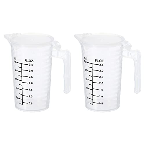 PATIKIL Graduated Beaker, paquet de 2 100ml PP Coupe de mesure liquide en plastique Double côté noir graduations avec poignée de l'eau et de la boue pour la cuisine de laboratoire