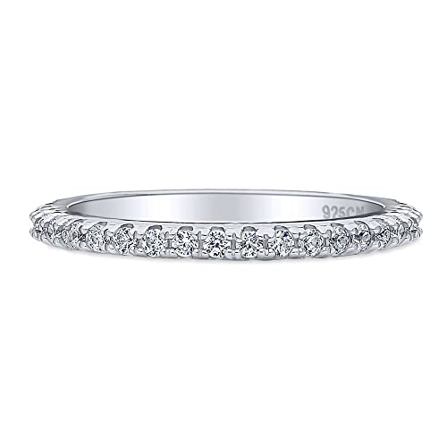 BERRICLE Sterling Silver Wedding Rings Pave Set Round Cut Cubic Zirconia CZ Half Eternity Ring for Women, Rhodium Plated2