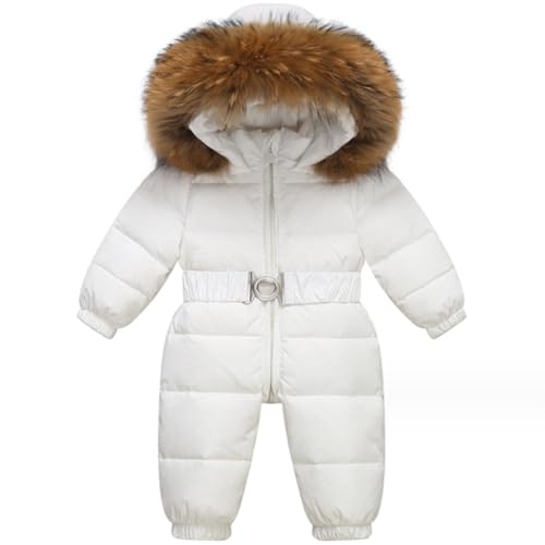 Acuryx Tuta da Neve da Bambino con Cappuccio Antivento Invernale Pagliaccetti Piumino da Bimba Abigliamento Bianco 4-5 Anni
