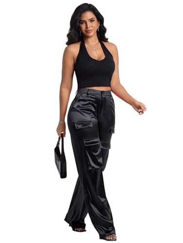 Aressdom Leather Pants for Women Loose Birthday, Club, Brunch, Black, M