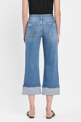 VERVET High Rise Cuffed Crop Wide Jeans V35932