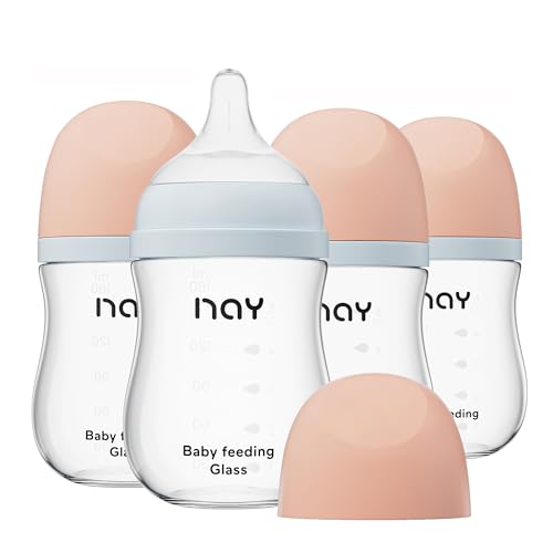 Image of yanyoyo Natural Glass Baby Bottle Wide Neck, Anti-Colic Baby Bottle, Clear, 5.4oz(Pack of 4), Includes 4Pcs Natural Response Nipple(S), 1 Months+