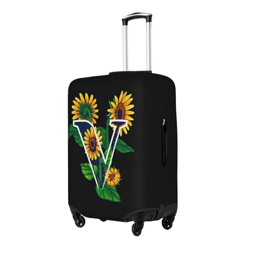 Sunflower Initial Name V Black Luggage Cover Elastic Washable Stretch Suitcase Protector Anti-Scratch Travel Suitcase Cover for Kid and Adult L (Fit 25-28 inch suitcase)3