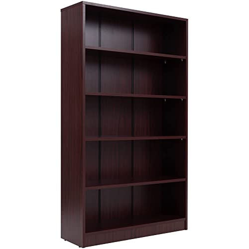 Wood Bookcase 5-Shelf Freestanding Display Wooden Bookshelf For Home Office School (11.6"*33"W*59.8" H, Mahogany) #TOP6
