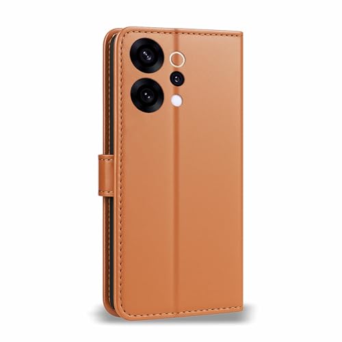 Image of AIBEX Shock Proof Flip Compatible for Oppo Reno 14 PRO 5G Flip Cover Leather Finish | Inside TPU with Card Pockets | Wallet Stand | Complete Protection Flip Case - Brown