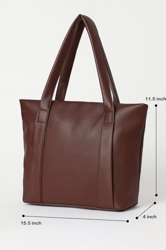 Image of Women's Brown Leather Tote Bag for Office | Laptop Handbag with 11 Inch Compartment, Multiple Pockets & Zipper | Large Capacity Work Shoulder Bag for Daily Use & Travel | quality material