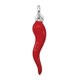 Sterling Silver Red Enamel Italian Horn Pendant 33mm 7mm style QC6093