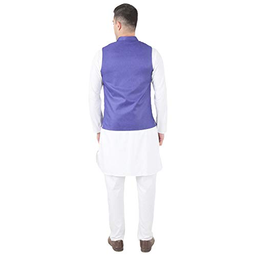 Image of TAHVO Men's Nehru Jacket /Waistcoat /Modi Jacket Cotton Fabric /Men 's 5 Button Nehru Jacket with Hanky Kurta Set