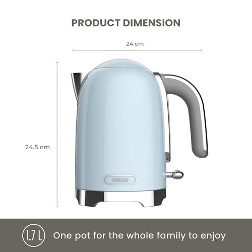 Image of Tower Premium Solace Electric Kettle 1.7L, 1350W | Full Metal Body, Rapid Boil in 45 Seconds, Auto Shut-Off, Boil-Dry Protection, 360 Power Base, Water Level Indicator, 2 Year Warranty (Blue)