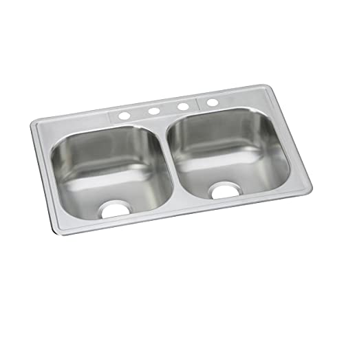 Image of Dayton Stainless Steel 33 inch x 21-1 /4 inch x 8-1 /16 inch, 1-Hole Equal Double Bowl Drop-in Sink