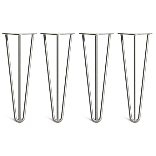 [HLC] 4 x Hairpin Table Legs – Superior Double Weld Steel Construction With Screws, Build Guide & Protector Feet Worth £8 Included! – 10mm Steel [14"/35cm,Zinc]