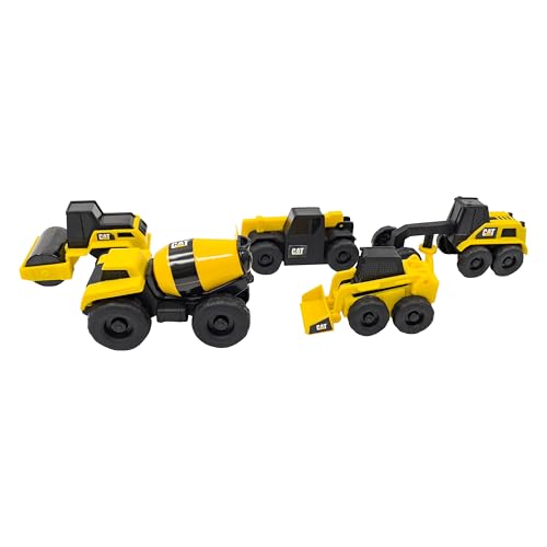 CAT Construction Little Machines 5-Pack – Includes Cement Mixer, Road Roller, Grader, Skid Steer, and Telehandler – 3” Mini Vehicles with Moving Parts – Ideal for Kids Ages 3+