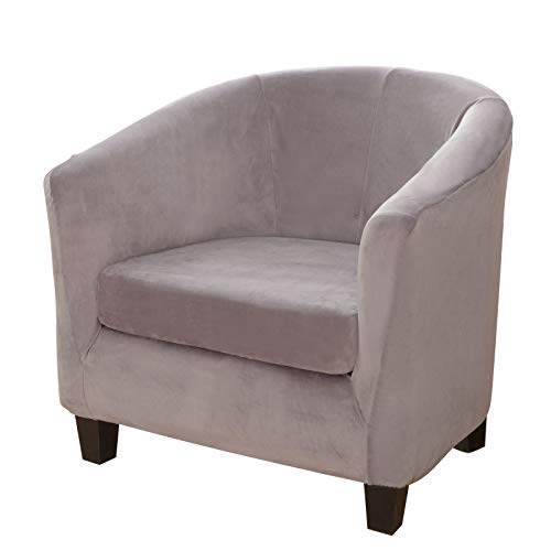 Mingfuxin 2 Pieces Tub Chair Covers,Upgraded 2 IN 1 Design Stretch Velvet Armchair Sofa Slipcover with Cushion Cover