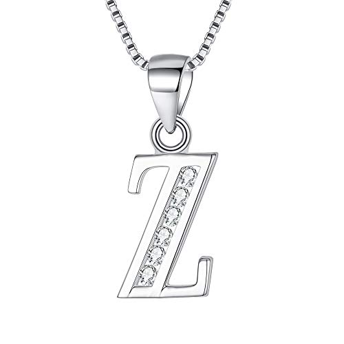 BriLove 925 Sterling Silver Z Initial Necklace Letter Alphabet Cubic Zirconia Pendant Necklace for Women Clear