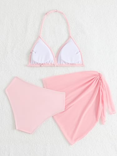 Image of SEGT Girl's 3 Piece Striped Bikini Swimwear Cute Swimsuits Bathing Suit High Waisted with Cover Up Beach Skirt