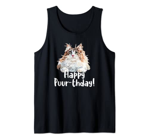 Feliz día de Puur-thday! divertido amantes de los gatos del bosque noruego Camiseta sin Mangas