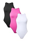 TOB Women's 3 Piece Bodysuits Sexy Ribbed Sleeveless Halter Neck Shapewear Bodysuits Black Rose White
