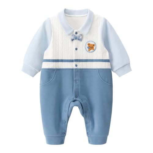 gurcooc Neugeborene Baby Jungen Strampler Langarm Gentleman Fake Two Pieces Baby Body mit Fliege Einteiler Outfit, 3-24 Monate
