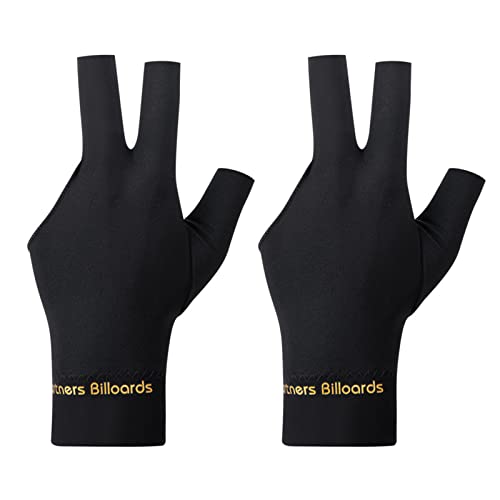 Tokaneit Guantes de Billar Antideslizantes,Guante de Taco de Tres Dedos,Guante de Billar Universal de Tres Dedos,Guantes Elásticos Transpirables,Unisex,por Las Manos Izquierda y Derecha 2 Piezas
