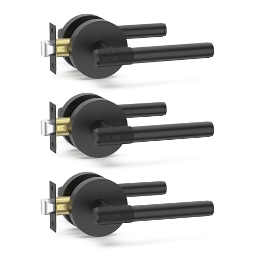 Amerdeco 3 Pack Matte Black Passage Door Handles,Heavy Duty Non-Locking Door Lever for Hall, Closet,Office Area, Shopping Malls AM0027
