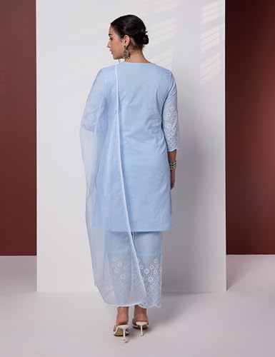 Image of Amazon Brand - Myx Women's Pure Cotton Schiffli Embroidered Kurta Set with Dupatta (Available in Plus Sizes)