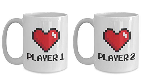 Gamer Couple Coffee Mug - Player 1 Player 2 - Arcade RPG MMORPG Online Anime Otaku Lover Adventure Wedding Anniversary Present Funny Consol Game BZ3UCY