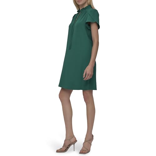 Image of DKNY Women's Front Tie Ruffle Neckline Trapeze Dress