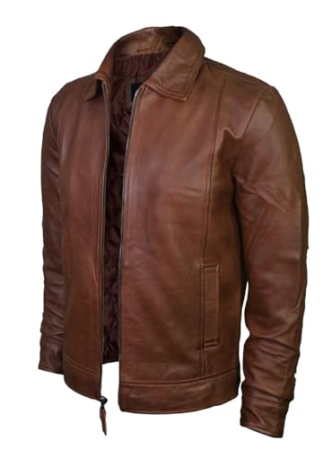 Men's Brown Real Lambskin Leather Jacket, Black3