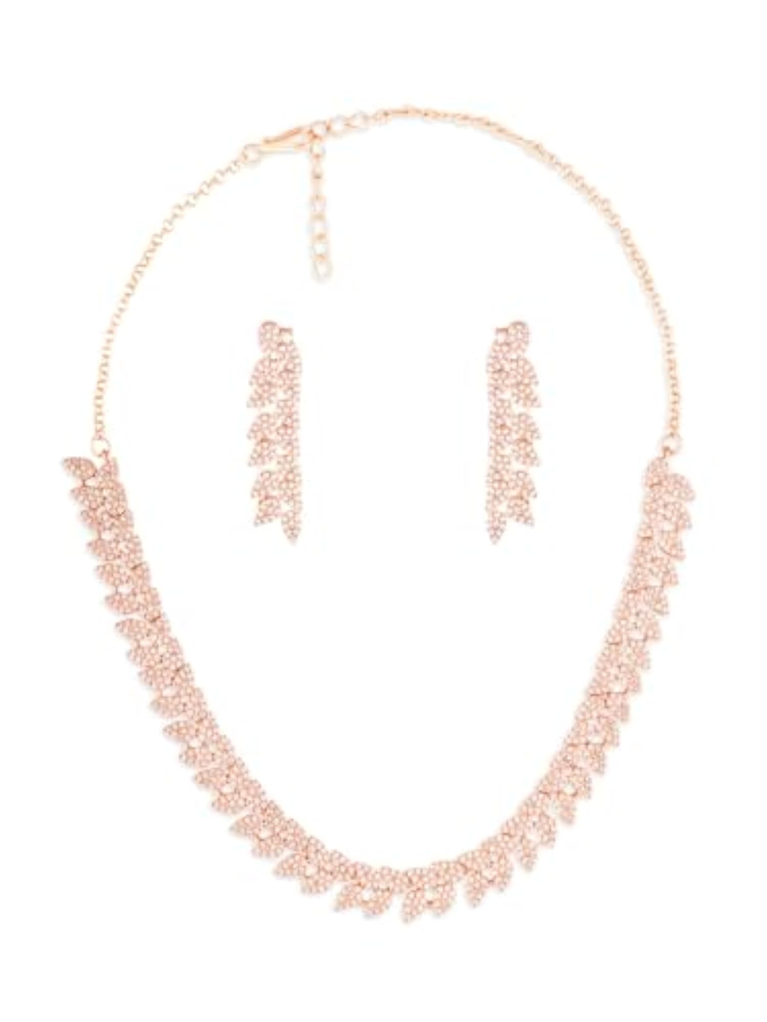 Women's Rose Gold Tone Contemporary Cubic Zirconia Necklace & Earring Set