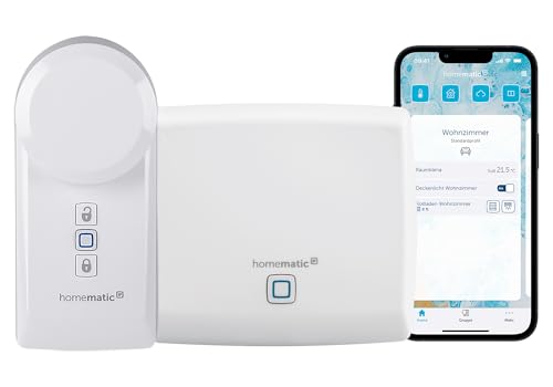Homematic IP Access Point, Smart Home Gateway mit kostenloser App und Sprachsteuerung über Amazon Alexa + Smart Home Türschlossantrieb – öffnet, schließt und verriegelt die Tür per App