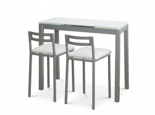 MOMMA HOME Mesa Extensible de Cocina Novi con 2 Taburetes Bajos MOLI – Conjunto Mesa y Taburetes para Cocina, Comedor y Espacios Pequeños, Diseño Moderno (Blanco)