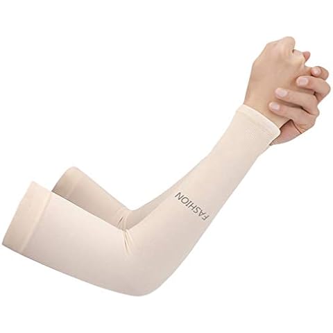 JK Home UV Protection Cooling Ice silk Arm Sleeves - UPF 50 Sun Sleeves for Men & Women for Running, Cycling, Fishing, Golf, Volleyball, Basketball, Baseball & Football Nude-Fingerless Cover