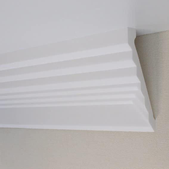 PROVISTON Moldura de estuco, poliestireno, 70 x 136 x 2000 mm, color blanco, para techo, se puede pintar, fácil montaje, alta calidad, estable y ligero, 2 metros